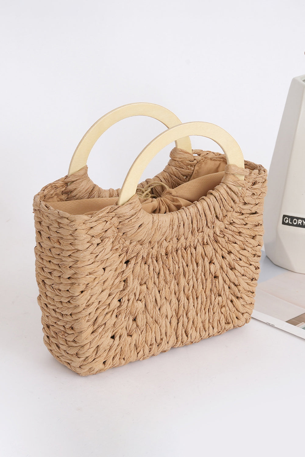 Camel Retro Straw Woven Tote Bag