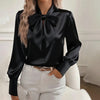 Women's Solid Color Satin Long Sleeve Casual Shirt With Bow Decor Blouse Spring Fall Daily Wear Top