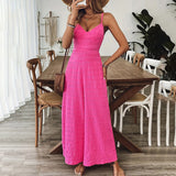 Elegant Pink Sleeveless Jumpsuit – V-Neck Back Bow Palazzo Pants