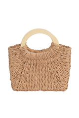 Camel Retro Straw Woven Tote Bag