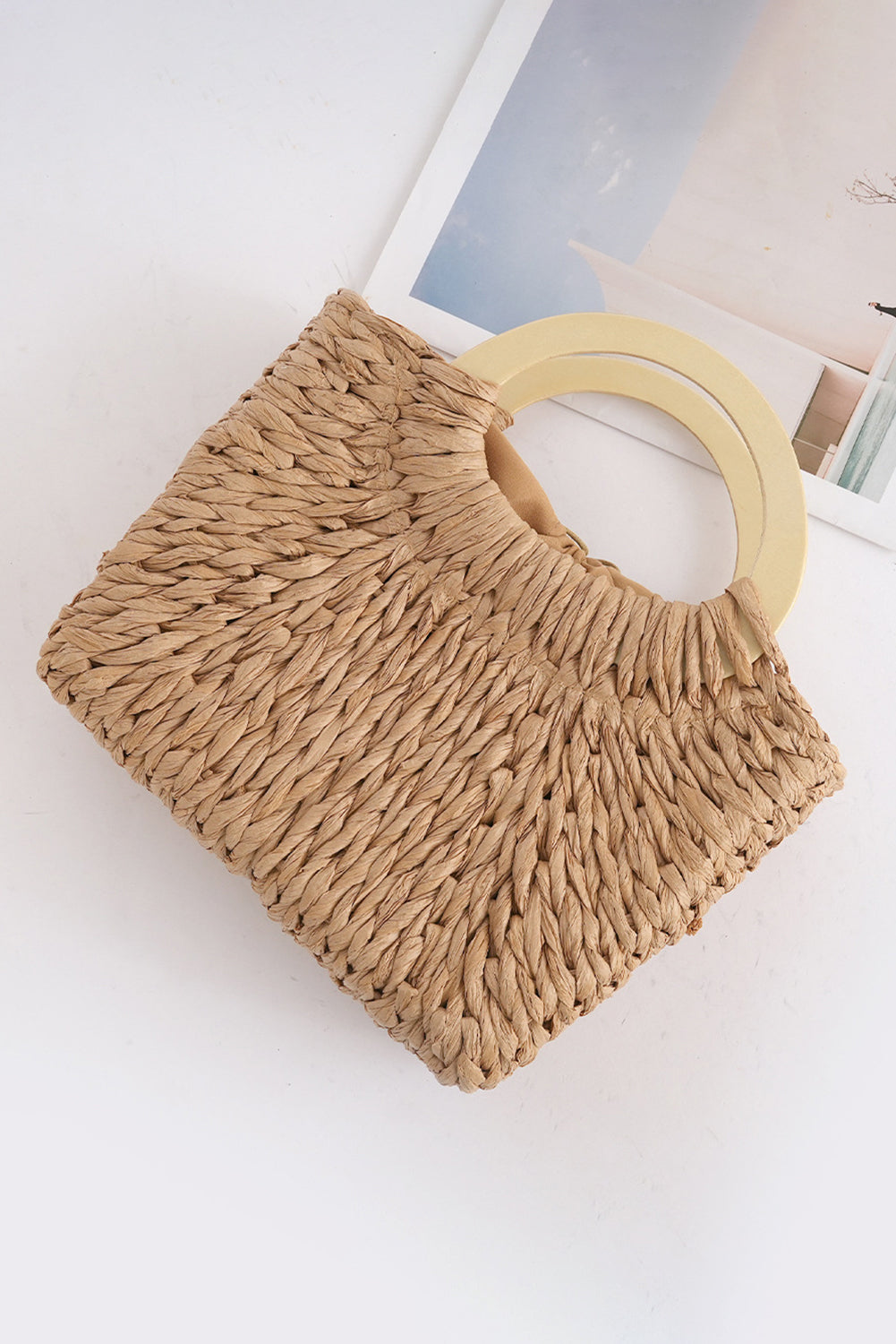 Camel Retro Straw Woven Tote Bag