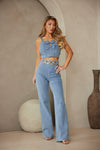 High-waist washed denim pants