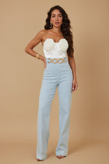 High-waist washed denim pants