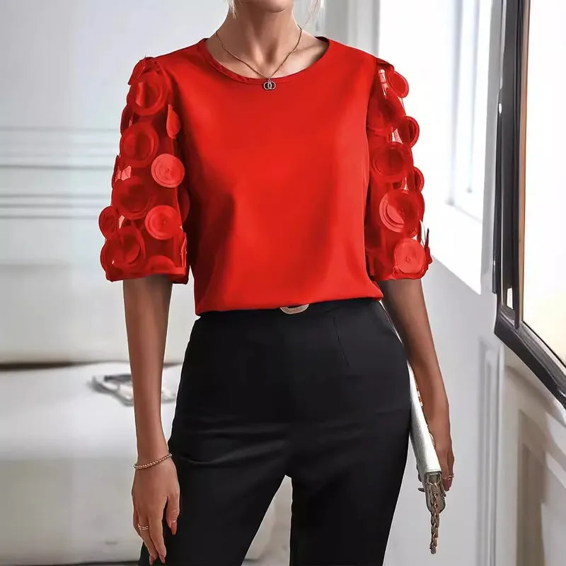 Women's Blouse Short Sleeve Blouses Streetwear Solid Color