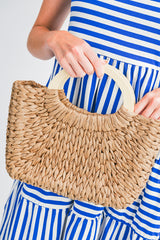 Camel Retro Straw Woven Tote Bag