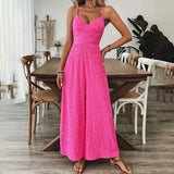 Elegant Pink Sleeveless Jumpsuit – V-Neck Back Bow Palazzo Pants