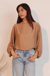 Washed Poly Silk Boat Neck Blouson Top