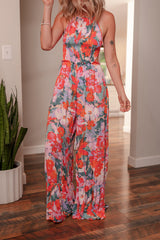 Multicolour Floral Print Halter Neck Wide Leg Jumpsuit