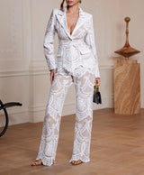 Chic White Lace Two-Piece Suit